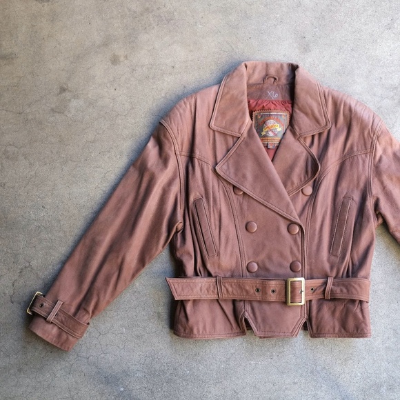 Vintage 90s Adventure Bound Double Breasted Belted Leather Jacket Medium - Picture 1 of 6